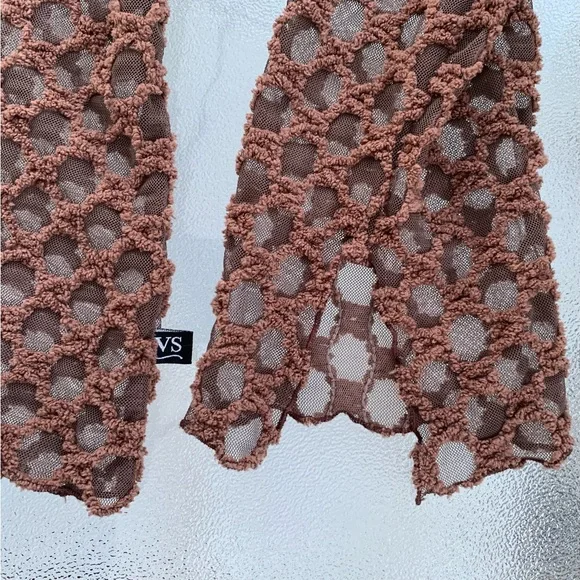 Vine Street Y2K Brown Textured Honeycomb Semi-Sheer Mesh Zip Front Hoodie Medium - Picture 7 of 9